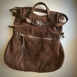 Lucky Brand Purse Brown Suede Leather Boho Slouch Crossbody